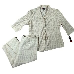 Women 2 Piece Set 14 Cream Lace Eyelet Cottagecore Boho Outfit Summer Floral